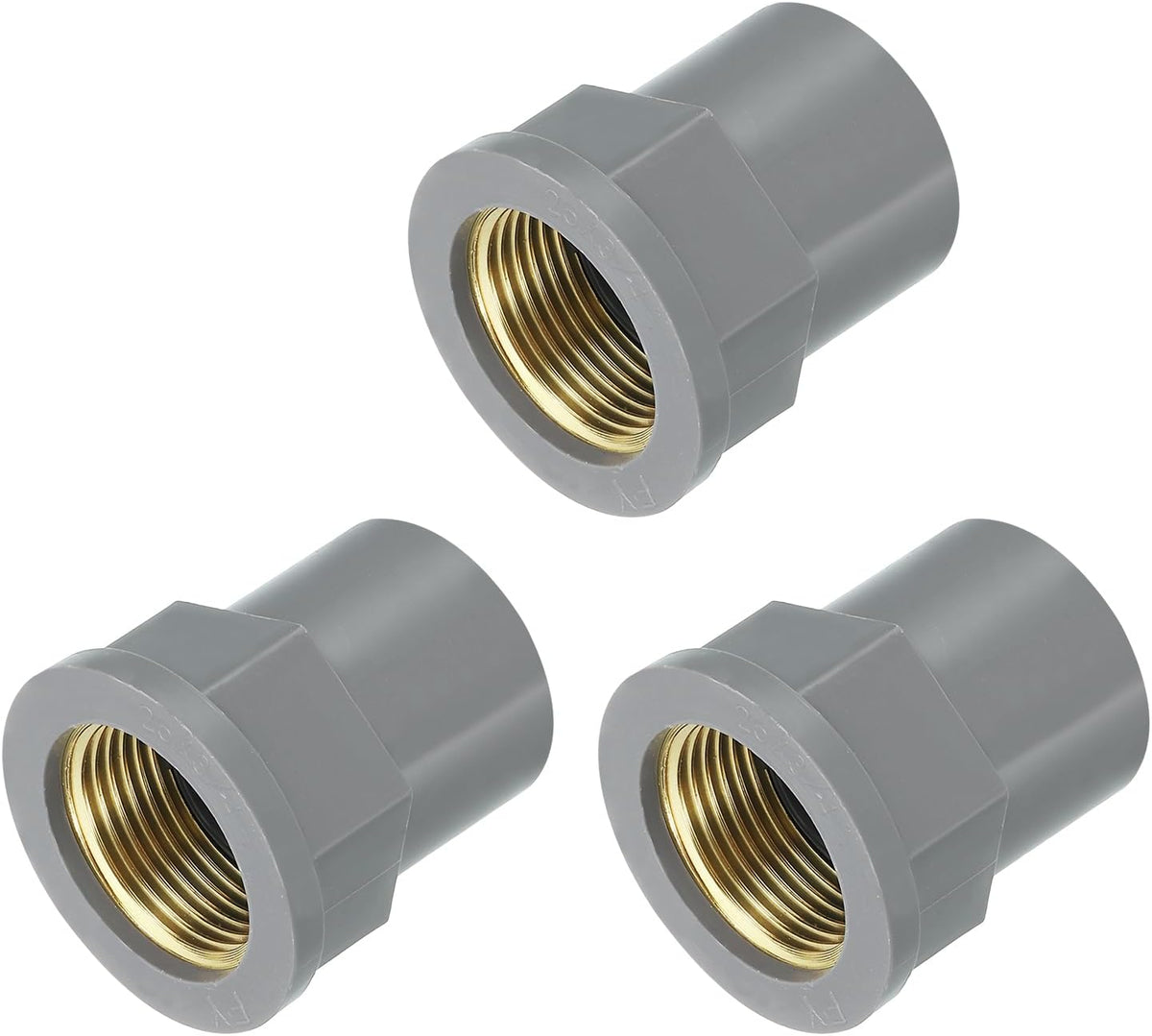 3 Pcs PVC Pipe Fittings, 25mm 3/4 PT Female Brass Threaded Pipe Coupling Pipe Fitting Hose Adapter Connector for Home Sewer Plumbing Irrigation, Grey