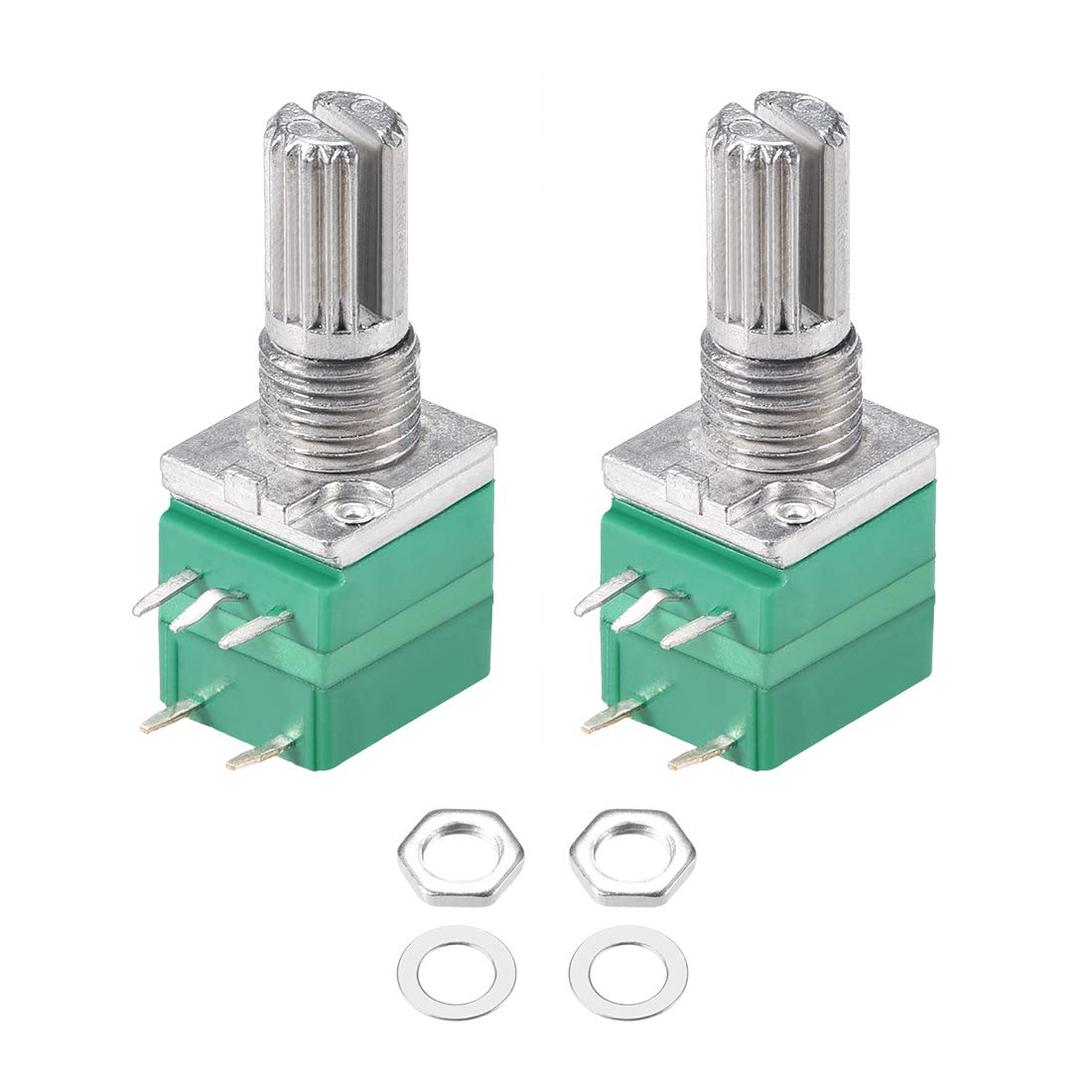 Potentiometer with Switch B100K Ohm Variable Resistors Single Turn Rotary Carbon Film Taper RV097NS 2pcs
