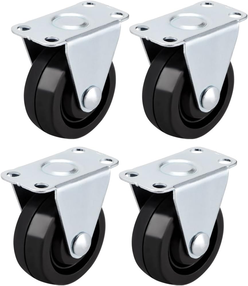 Caster Wheels 1.5" Rubber with Top Plate 44LBS Capacity for Furniture Carts Workbench, Black, Pack of 4