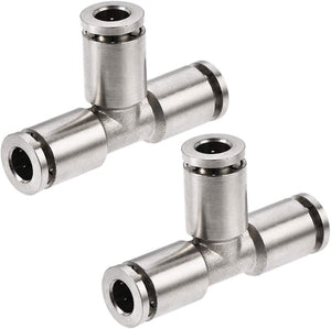 Tee Push to Connect Tube Fittings 6mm OD Push Lock Nickel Plated Copper 2Pcs