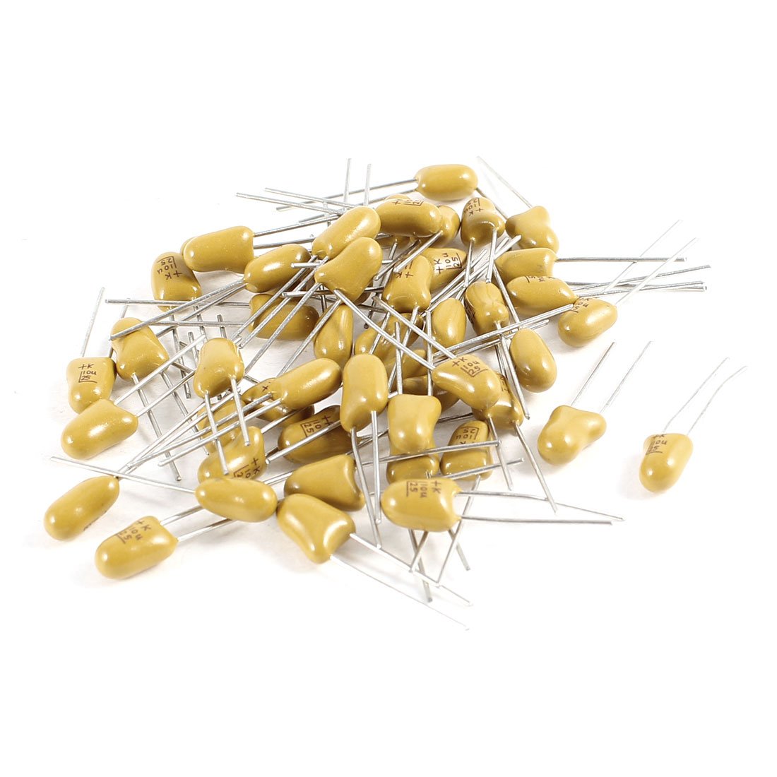 a14042900ux0348 50 Piece 10uF 25V 2 Pin Yellow Radial Dipped Tantalum Bead Capacitors