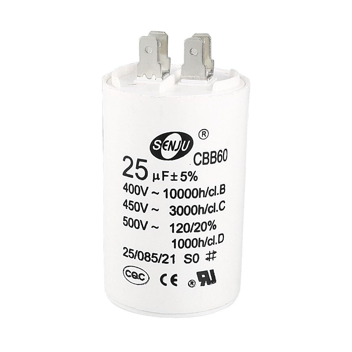 CBB60 Run Capacitor 25uF 450V AC Double Insert 50/60Hz Cylinder 73x44mm White for Air Compressor Water Pump Motor