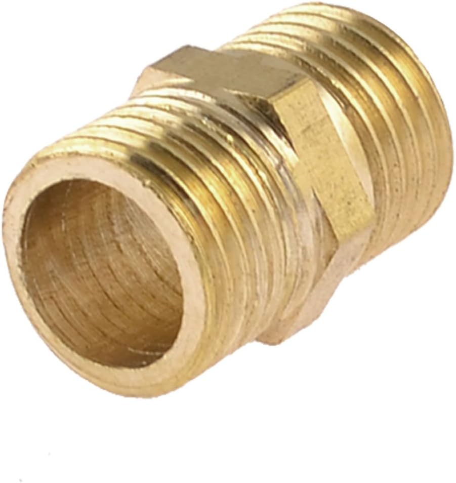 Brass 1/4" PT to 1/4" PT Male Thread Hex Nipple Pneumatic Piping Quick Coupler