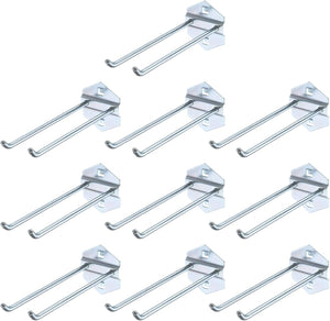 10Pcs Metal Square Peg Board Hooks, 5.9" Heavy Duty Exhibition Display Hooks Square Hole Peg Double Rod for 3/8" Spaced Pegboards, Retail Shelf Rack Hook, Silver
