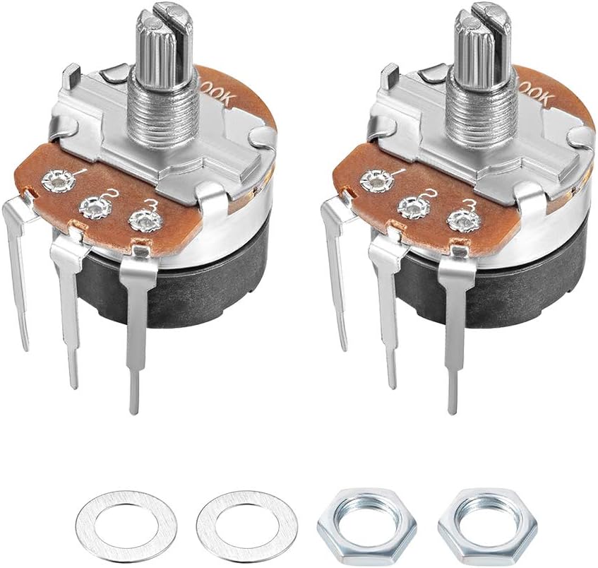 WH138 Potentiometer with Switch B100K Ohm Variable Resistors Single Turn Rotary Carbon Film Taper 2pcs