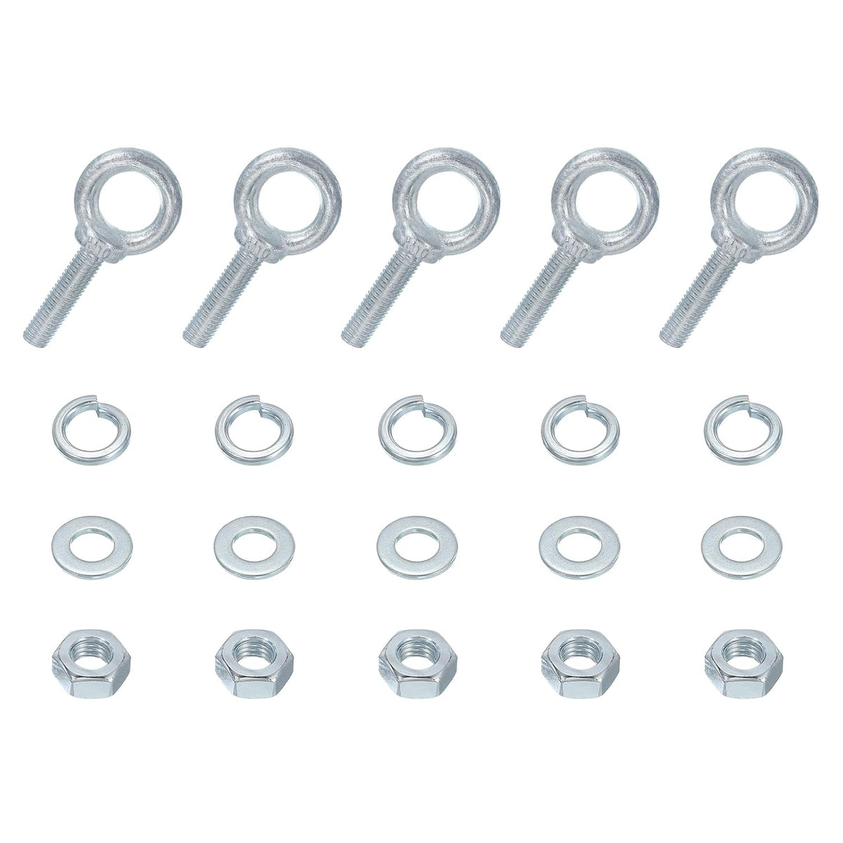 5 Pack M10 Galvanized Carbon Steel Eye Bolts, 3/8" x 1.57" Lifting Ring Eye Bolt with Nuts and Washers Heavy Duty Screw Eye Bolts Kit for Tie Down Straps Indoors Outdoors, Silver