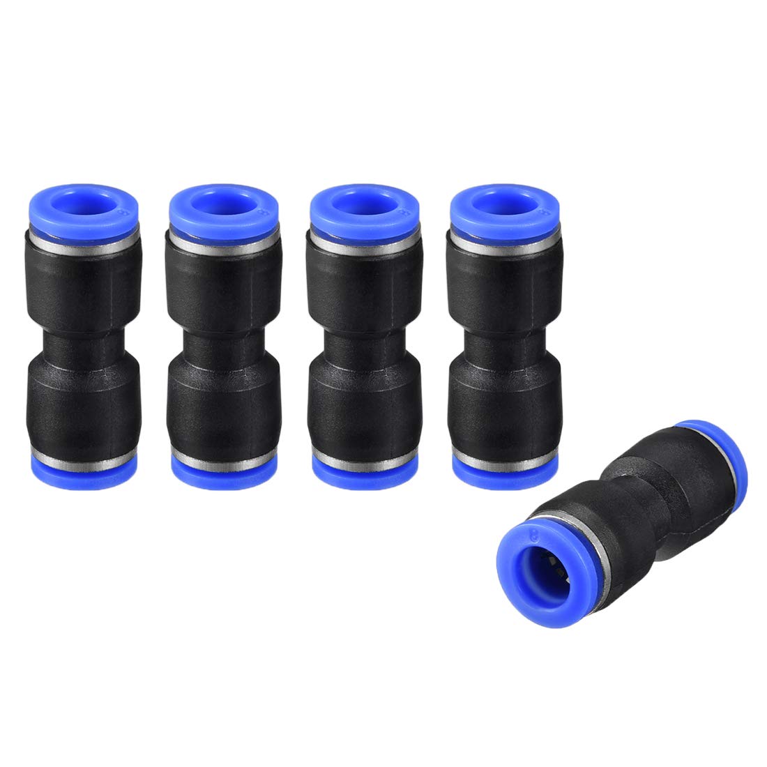 Plastic Straight Union Push to Connect Tube Fitting 8mm OD Push Fit Lock Blue 5pcs