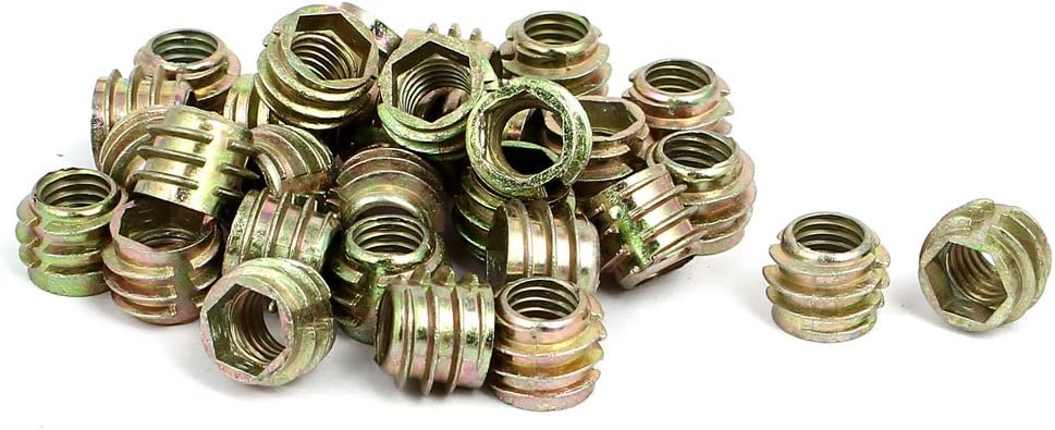 M8x10mm Hex Socket Threaded Insert Nuts Bronze Tone 30pcs for Wood Furniture