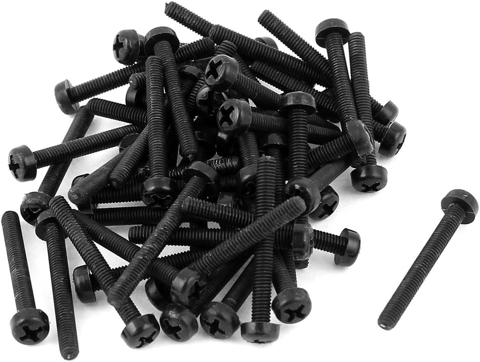 M3 x 25mm Plastic Phillips Pan Head Machine Screws Black 50 PCS