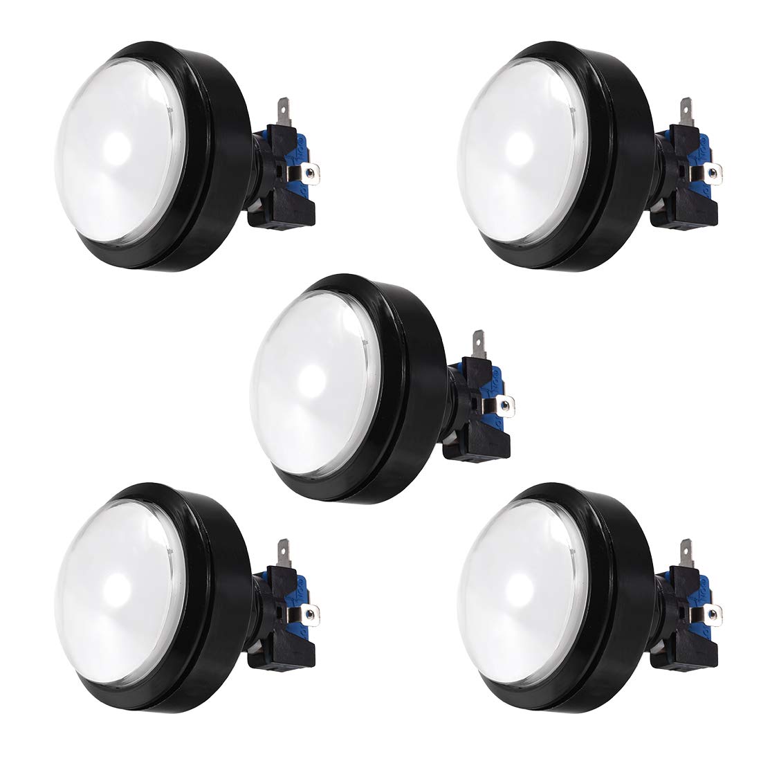 Game Push Button 62mm Round 12V LED Illuminated Push Button Switch with Micro Switch for Arcade Video Games White 5pcs