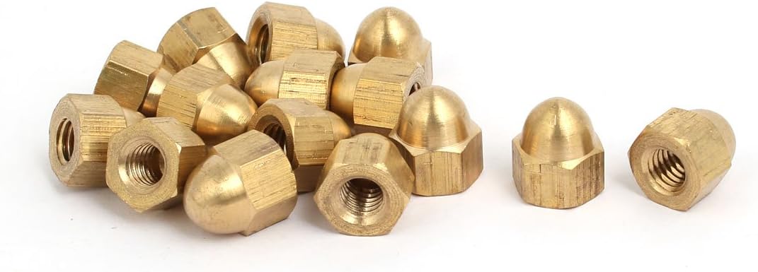 15pcs M6 Female Thread Nut DIN1587 Dome Cap Head Hex Brass Tone