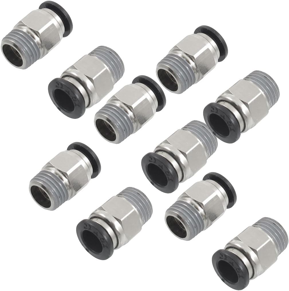 sourcing map 10 Pcs 1/4" PT Male Thread 8mm Push in Joint Pneumatic Connector Quick Fittings