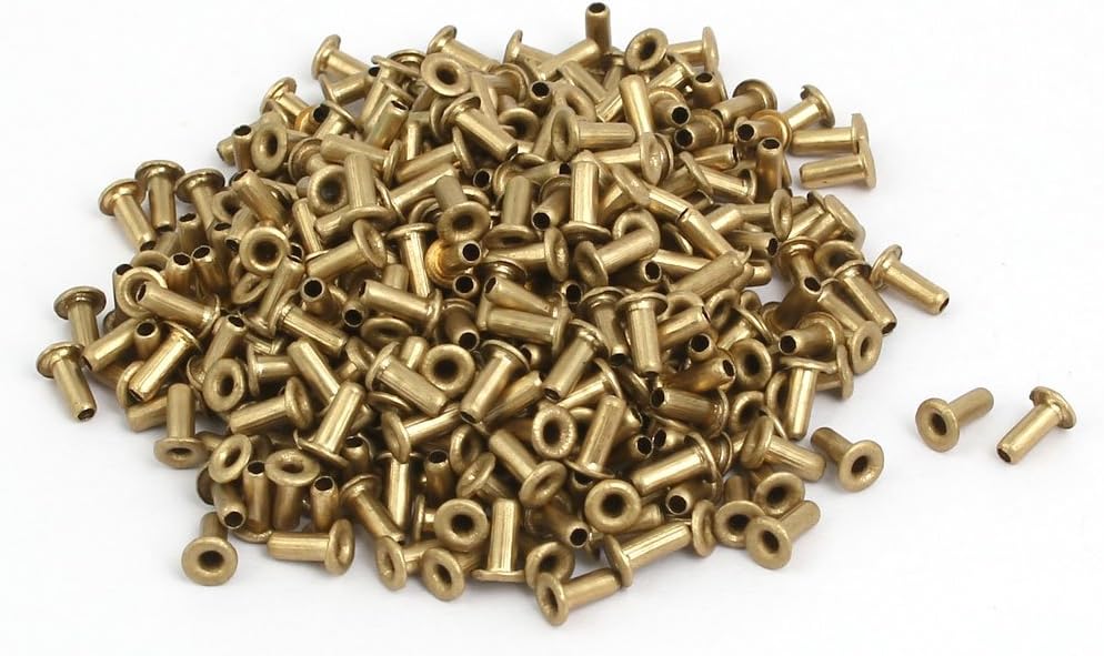 LinkMejor 500pcs M2x5mm Brass Plated Metal Hollow Eyelets Rivets Gold Tone