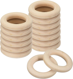 15Pcs Natural Wood Rings, 50mm/1.8inch Unfinished Smooth Macrame Circles Wooden Ring for Crafts DIY Projects Macrame Jewelry Pendant Making (10mm Thick)