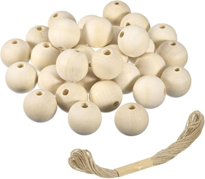 40Pcs Wooden Beads, 35mm/1.4inch Natural Color Ball Spacer Bead Unfinished Round Loose Beads for Crafts Jewelry Making Party Decoration (7mm Hole)