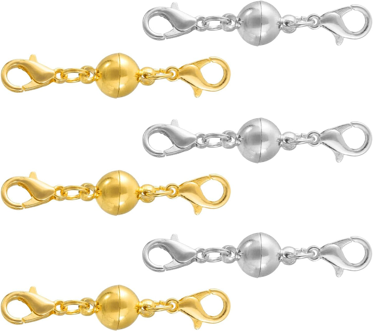 6Pcs Jewelry Clasps, 40mm Ball Clasps Locking Closures with Lobster Clasps for Bracelet Necklace DIY Making Wedding Jewelry Accessories (Silver, Gold)