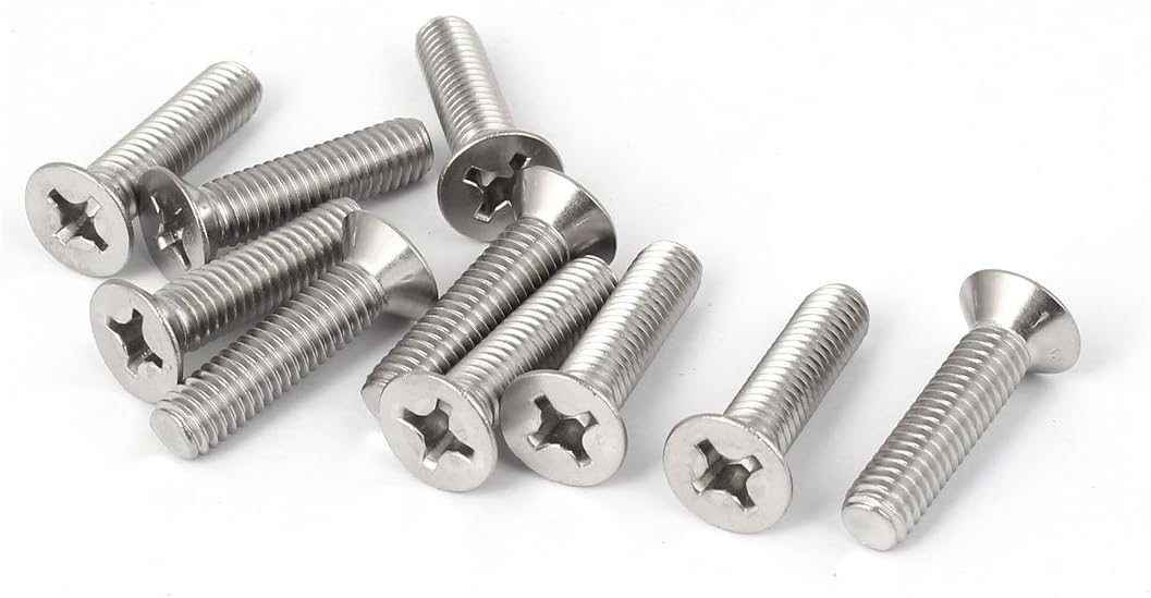 M6x25mm 316 Stainless Steel Flat Head Phillips Machine Screws Fasteners 10 Pcs