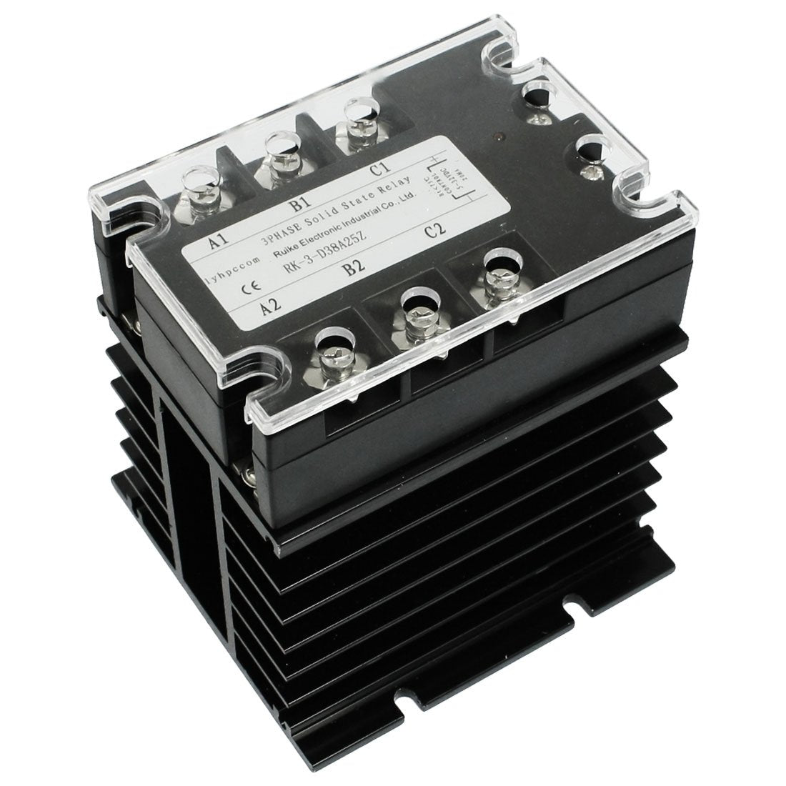 Control 5V - 32V Load Three Phase SSR Solid State Relay with Heat Sink, DC, AC, 380V, 25 Amp