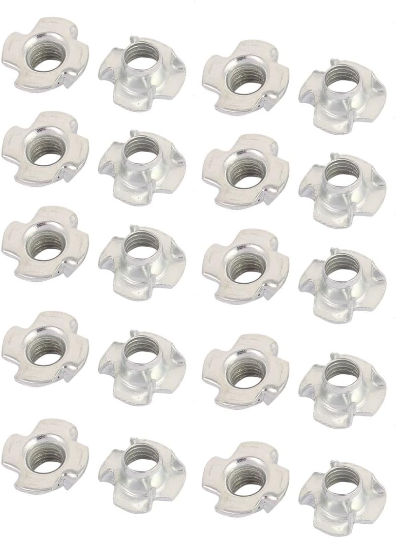 M8 4 Prongs Pronged T-Nuts Fasteners 20pcs for Wood Furniture