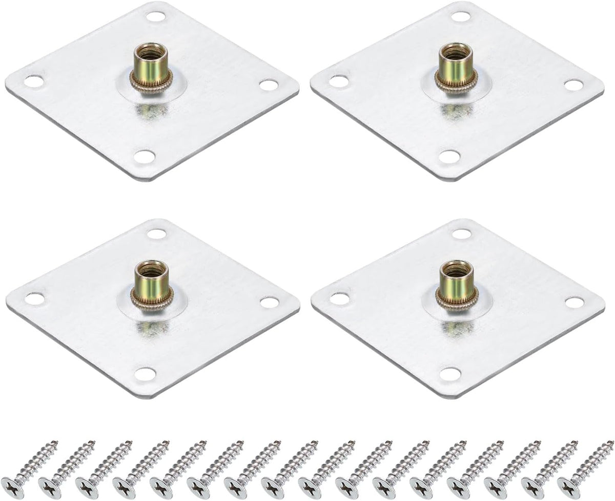 4Pcs M10 Brad Hole t Nut, 70mm/2.8inch Square Base Weld Nuts Flange Insert Female Thread with Mounting Screws for Wood Furniture