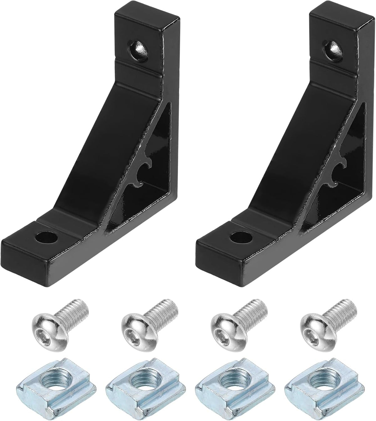 2Set 90 Degree Angle Aluminum Profile Corner Bracket, Corner Brace Joint Connectors for 2020 Series with Bolts Nuts (Black)
