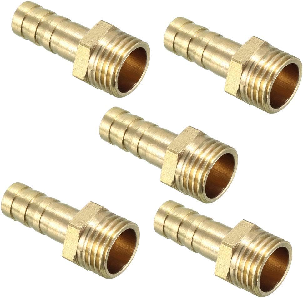 Brass Barb Hose Fitting Connector Adapter 8mm Barbed x 1/4 PT Male Pipe 5pcs