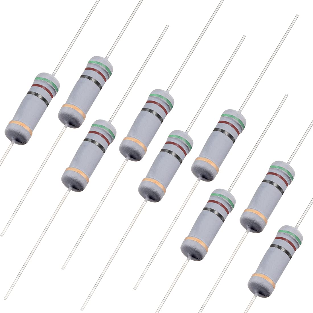 50Pcs 51 Ohm Resistor, 2W 5% Tolerance Carbon Film Resistors, 4 Bands for DIY Electronic Projects and Experiments