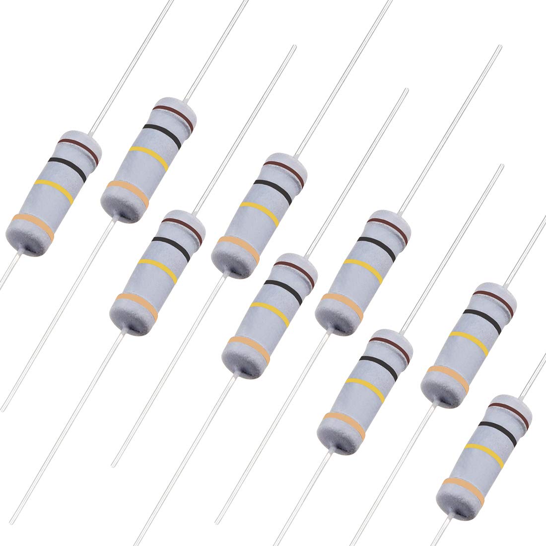 50Pcs 100K Ohm Resistor, 3W 5% Tolerance Carbon Film Resistors, 4 Bands for DIY Electronic Projects and Experiments