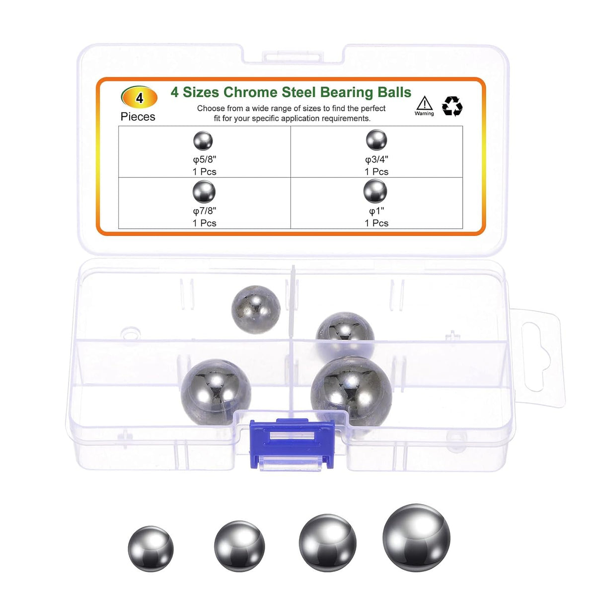 4pcs G10 Precision Balls Assortment Kit 5/8" 3/4" 7/8" 1" Chrome Steel Solid Bearing Balls