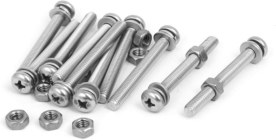 M5 x 45mm 304 Stainless Steel Phillips Pan Head Screws Nuts w Washers 10 Sets