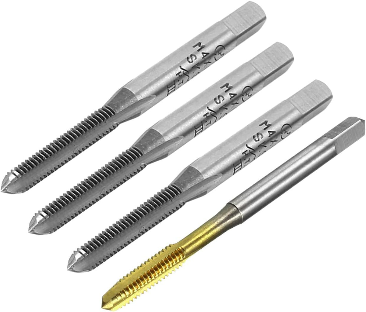 M4 x 0.7mm Metric Tap 3 Straight Flutes SKS2 & HSS Thread Plug for Clocks and Watches DIY (Silver Tone, Brass Tone),4Pcs