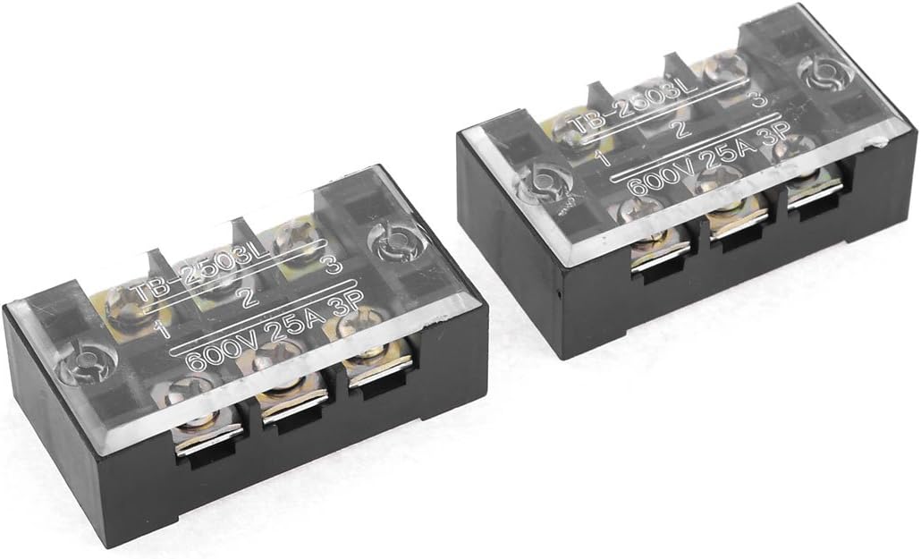 600V 25A Dual Row 3 Positions Barrier Screw Terminal Block Black 2 Pcs
