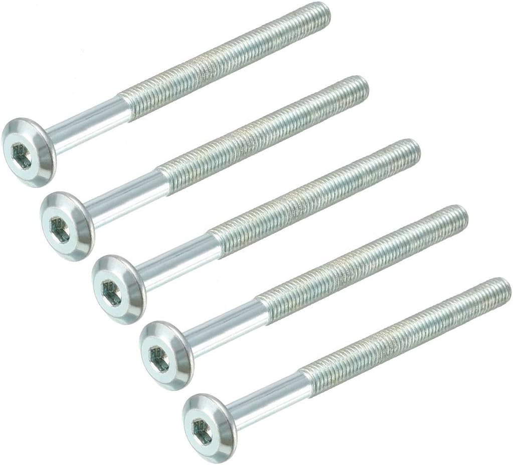 M6x80mm Furniture Bolts Hex Socket Screws 58mm Thread Length Zinc Plated 5pcs