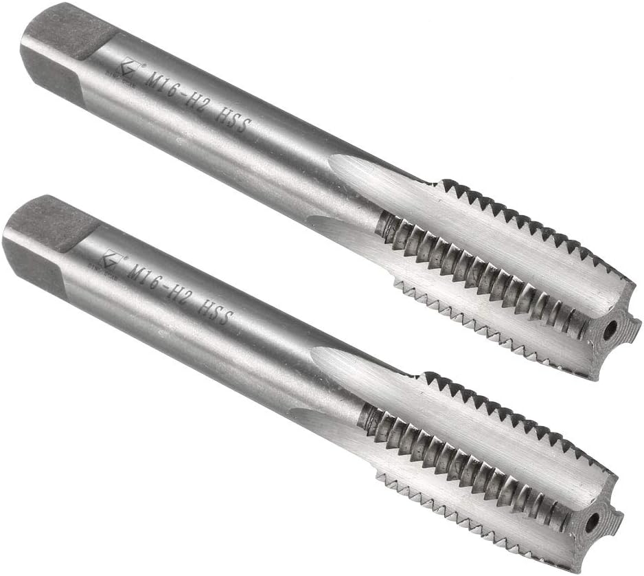 Metric Machine Tap M16 x 2mm H2 High Speed Steel 4 Straight Flutes Screw Tapping Threading Machinist Repair DIY Tool 2pcs