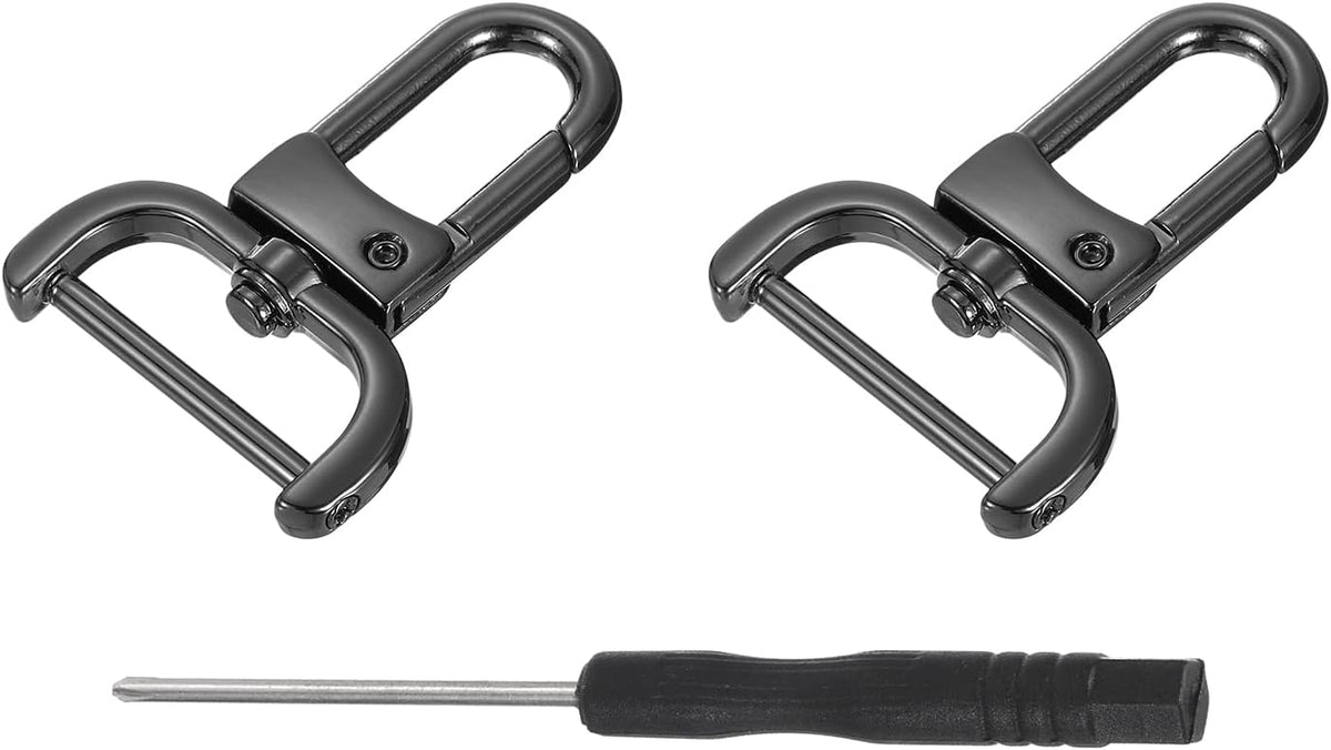 2Pcs Swivel Clasps Hook, 25mm 0.98" Detachable Snap Metal Lobster Claw Clasp Hook with Screwdriver for Purse Keychain DIY Craft, Black