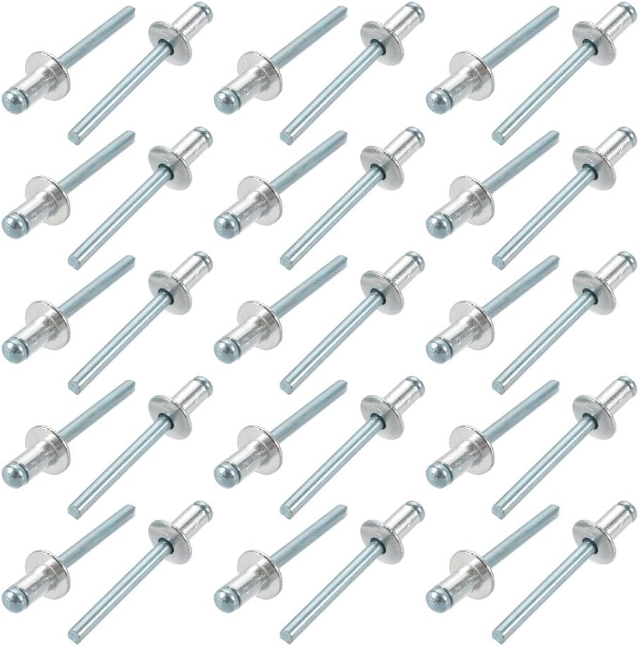 30 Pcs 6mm x 10mm Aluminum/Steel Open End Blind Rivets