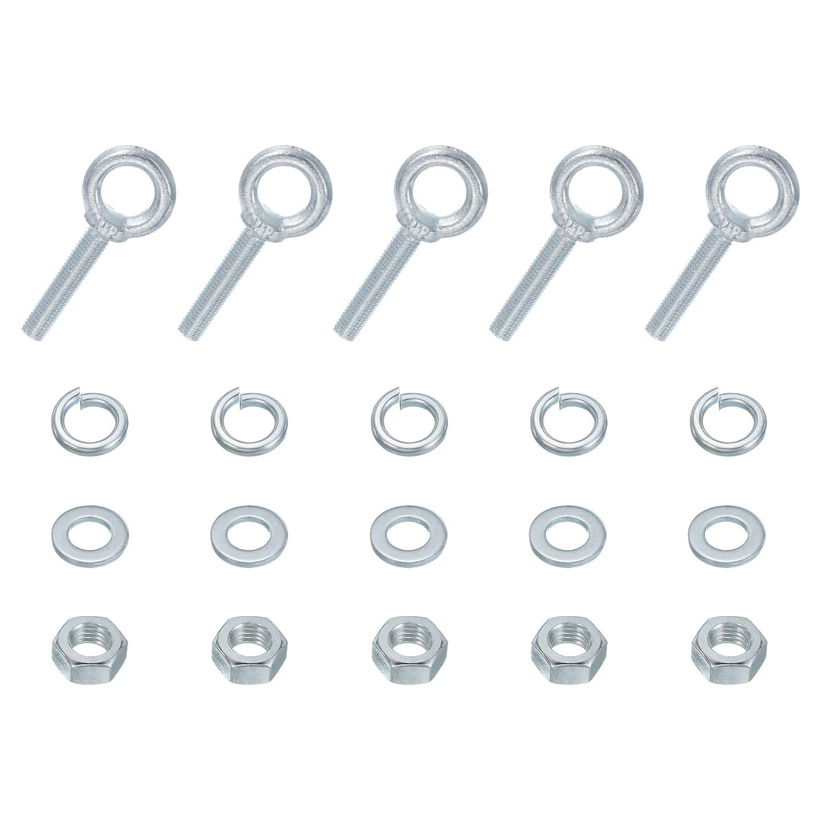 5 Pack M12 Galvanized Carbon Steel Eye Bolts, 1/2" x 2.36" Lifting Ring Eye Bolt with Nuts and Washers Heavy Duty Screw Eye Bolts Kit for Tie Down Straps Indoors Outdoors, Silver
