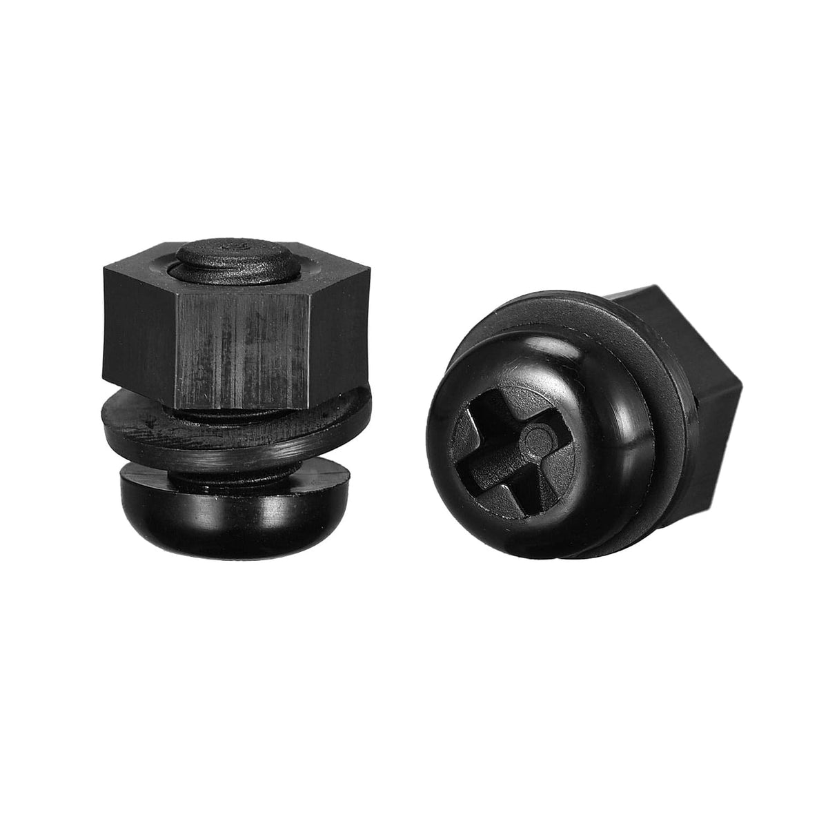 Nylon Screw Nut Washer Assortment Kit, M6x10mm Round Head Machine Screw Bolt Nuts Flat Washers Black 20 Set