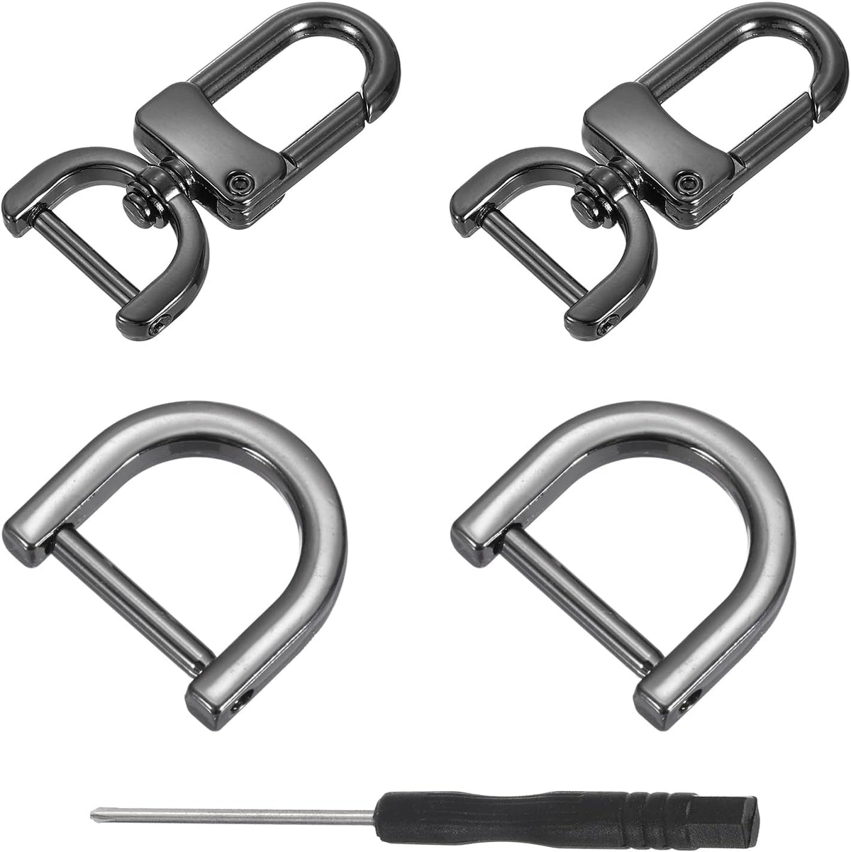 2Pcs Swivel Clasps Hook, 16mm 0.63" Detachable Snap Metal Lobster Claw Clasp Hook with Screwdriver and D Ring for Purse Keychain DIY Craft, Black