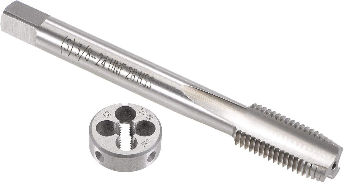 3/8"-24 UNF Tap and Die Set, HSS Machine Thread Tap with Round Threading Die, Right Hand