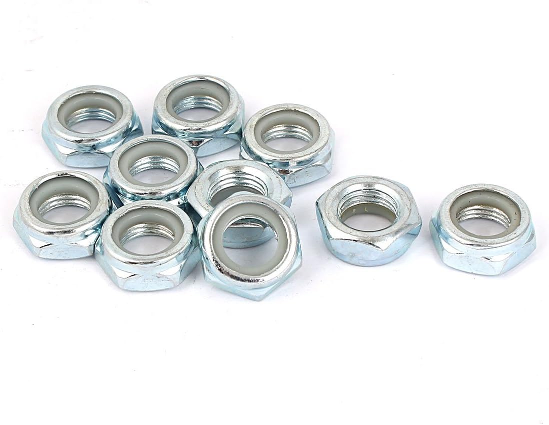 M12x1.25mm Zinc Plated Self-Locking Nylon Insert Hex Lock Nut 10pcs