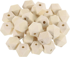 30 Pcs Geometric Wood Beads, 18mm/0.71inch Unfinished Geometric Hexagon Bead, Natural Color Loose Spacer Beads for Jewelry Craft Making Home Decor