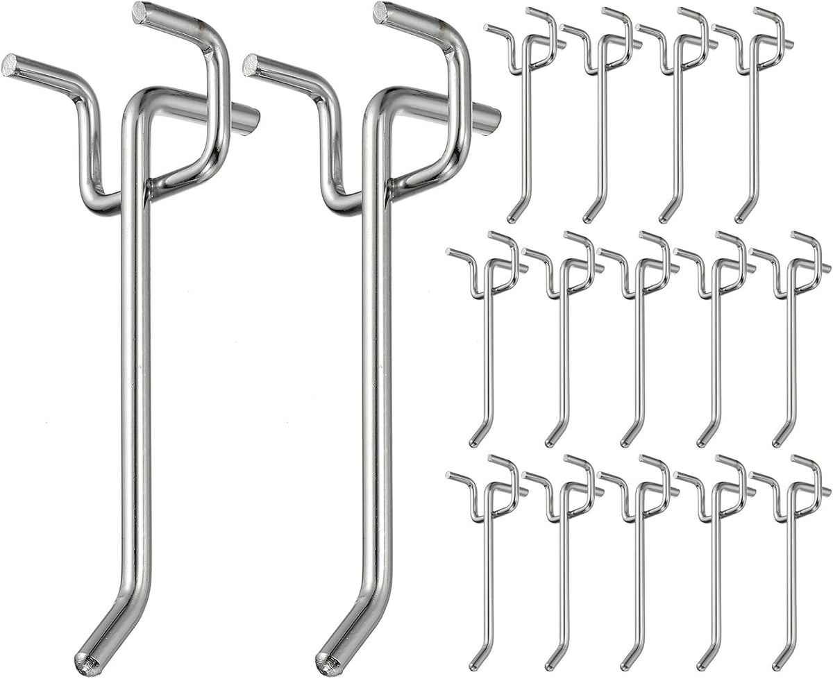 20 Pcs Pegboard Hooks, 3.9 Inch Peg Board Hooks Kit Fit 1/5" Pegboard Garage for Hanging Shelving Tool Storage Craft Organizing, Silver Tone (1.2mm Hole Dia)