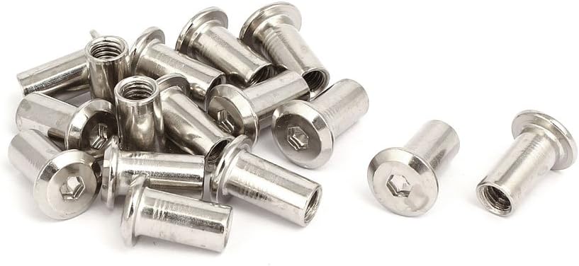 M6x15mm Female Thread Hex Socket Head Barrel Nut Furniture Fittings 16pcs