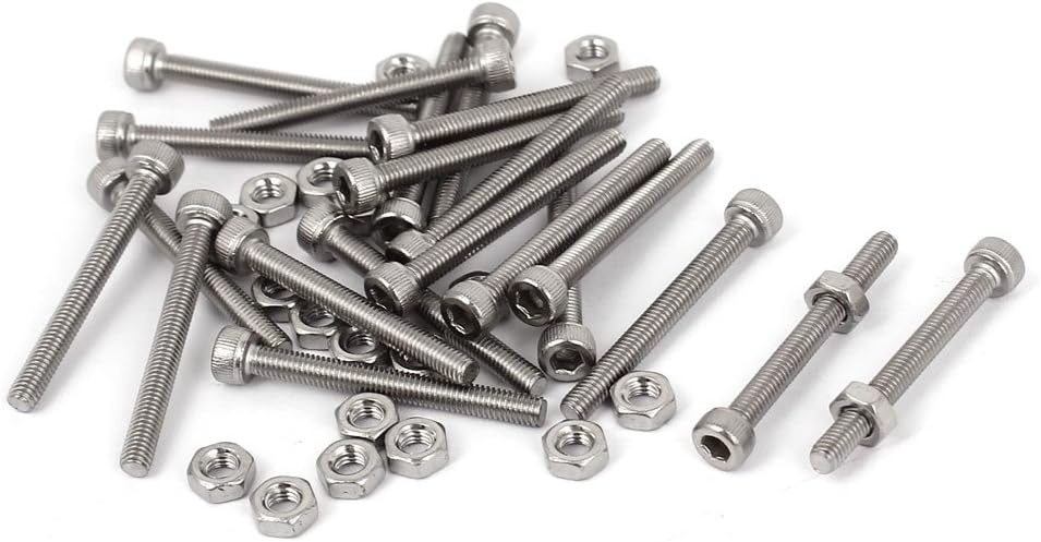 M3x28mm Hex Socket Head Knurled Cap Screws Bolts Nuts Set 20Pcs