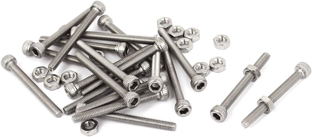 M3x30mm Hex Socket Head Knurled Cap Screws Bolts Nuts Set 20Pcs