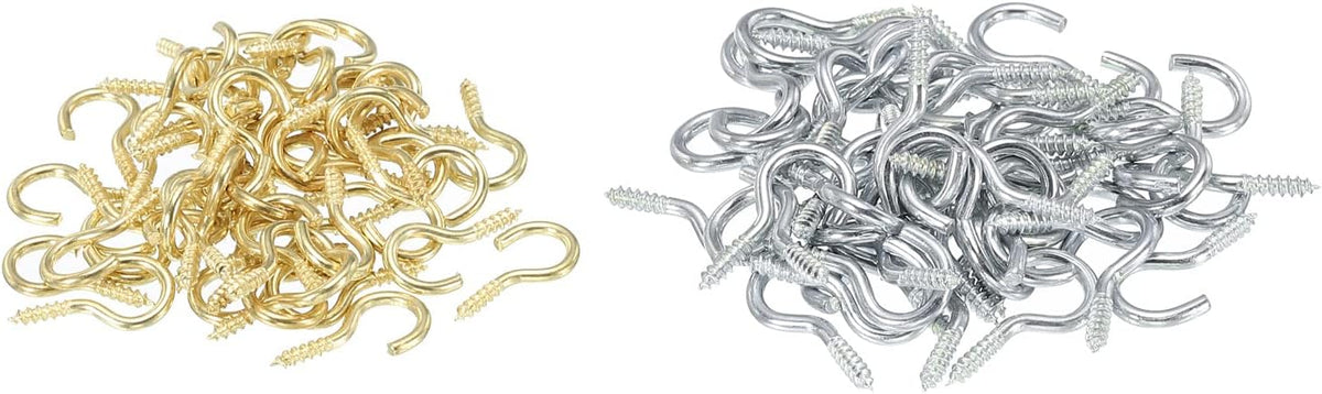 1.9mm Dia Thread 16mm Length Iron Brass Plated and 2.2mm Dia Thread 20mm Length Iron Zinc Plated Self-Tapping Screw Hook,100in 1 Set