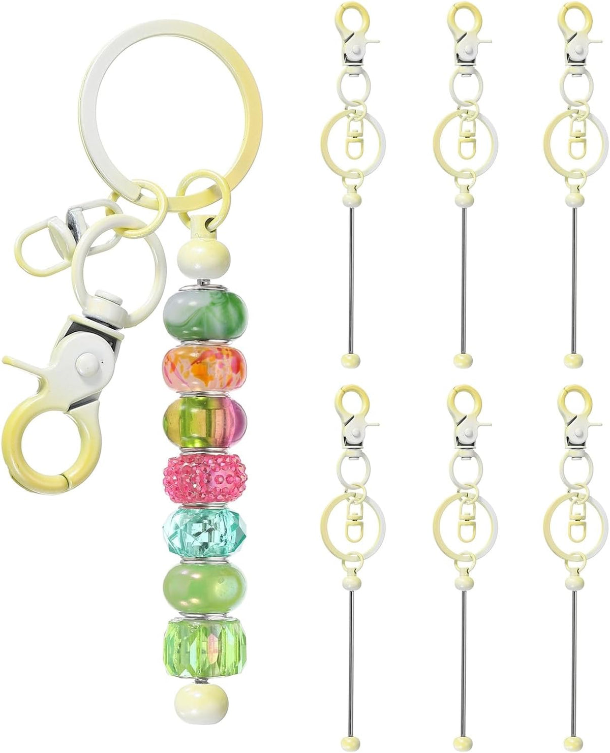 6 Pcs Beadable Keychain, Keychain Making Supplies, Blank Bead Metal Chain Bars for DIY Crafts Jewelry Making Gift, Candy Yellow Gradient