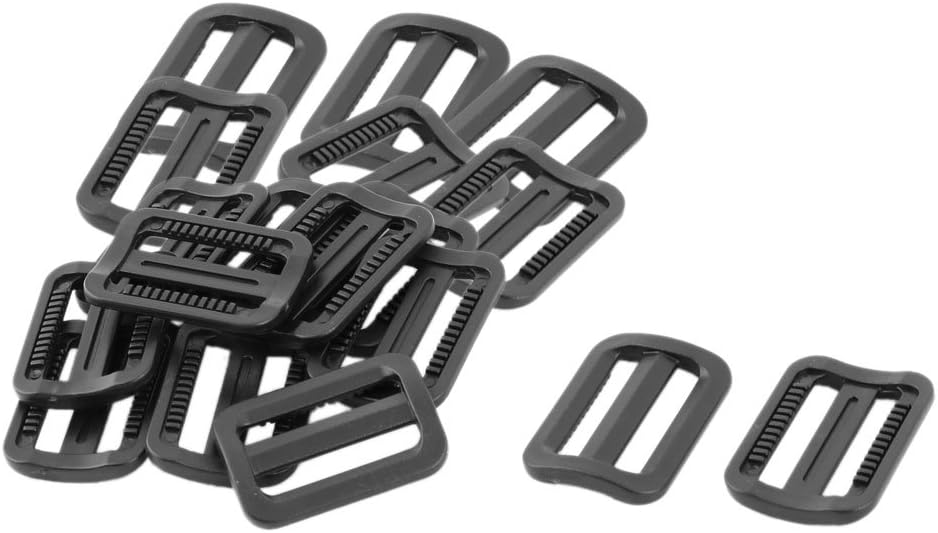 LinkMejor Plastic Travel Adjustable Backpack Glide Buckle 25mm Strap Width 18pcs Black