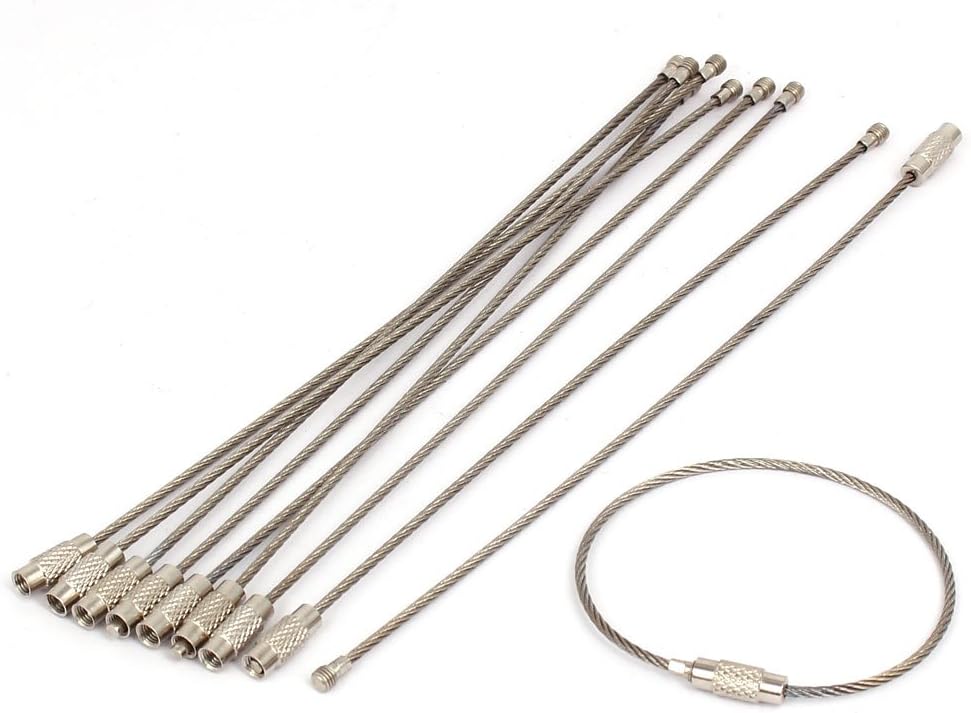 LinkMejor 1.5mmx150mm Stainless Steel Wire Rope Key Rings Luggage Tag Loops Buckles 10pcs
